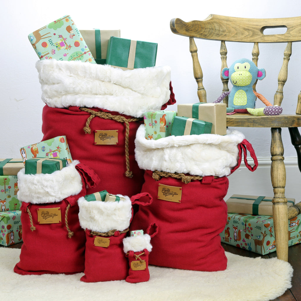 Luxury Santa sacks in many sizes hand crafted for Christmas by us