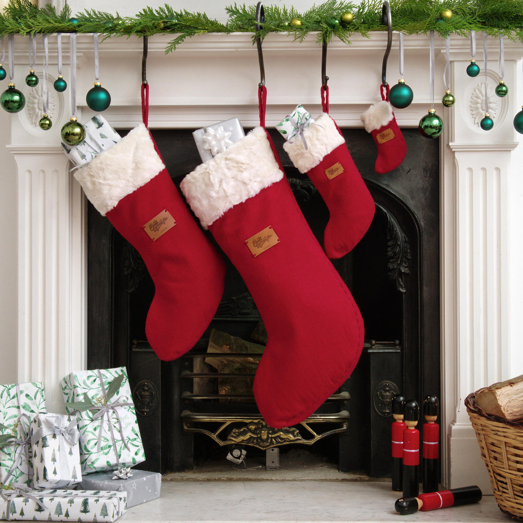 Highly crafted Christmas stockings with luxurious huggable ivory faux fur
