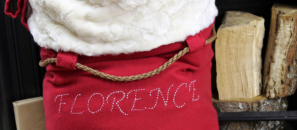 Personalised hand-stitched Santa sack made from luxury faux fur and soft merino wool