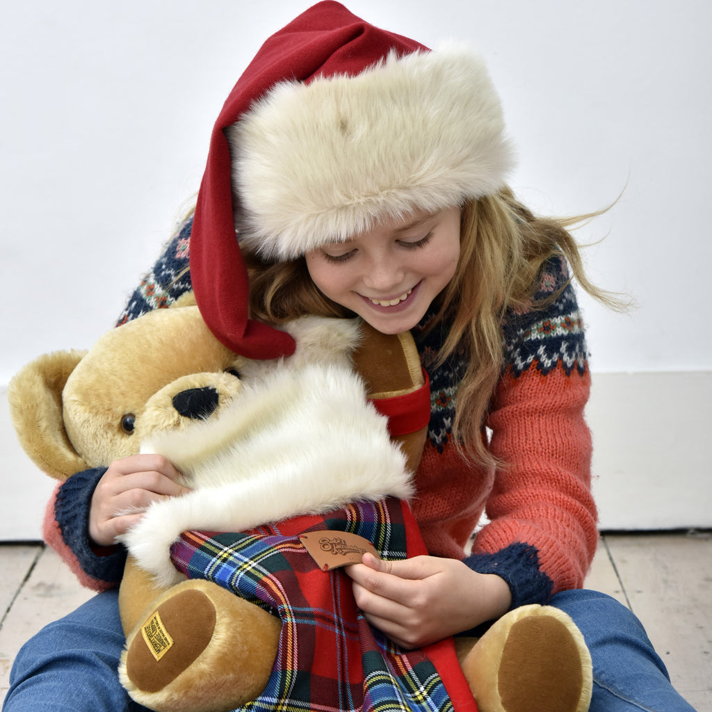 Beautiful high quality Tartan Christmas Stocking and luxury Santa hat in medium size