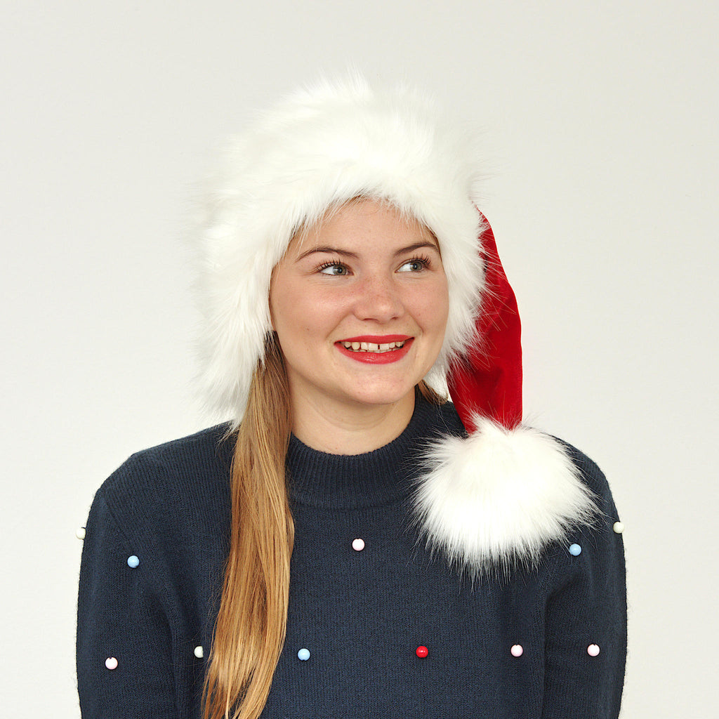 Luxury Velvet Santa hat made with white faux fur
