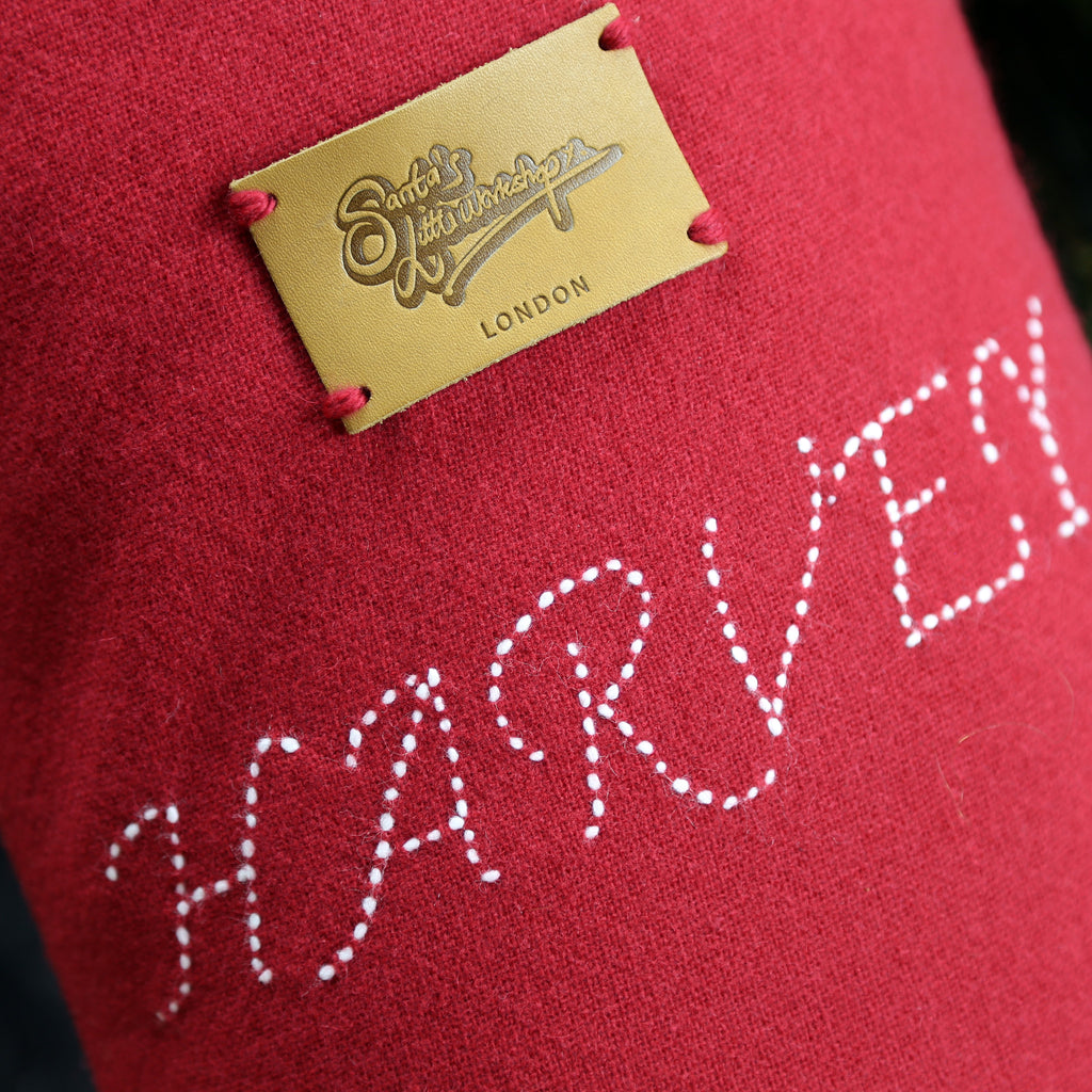 Personalised Christmas stocking in white wool thread
