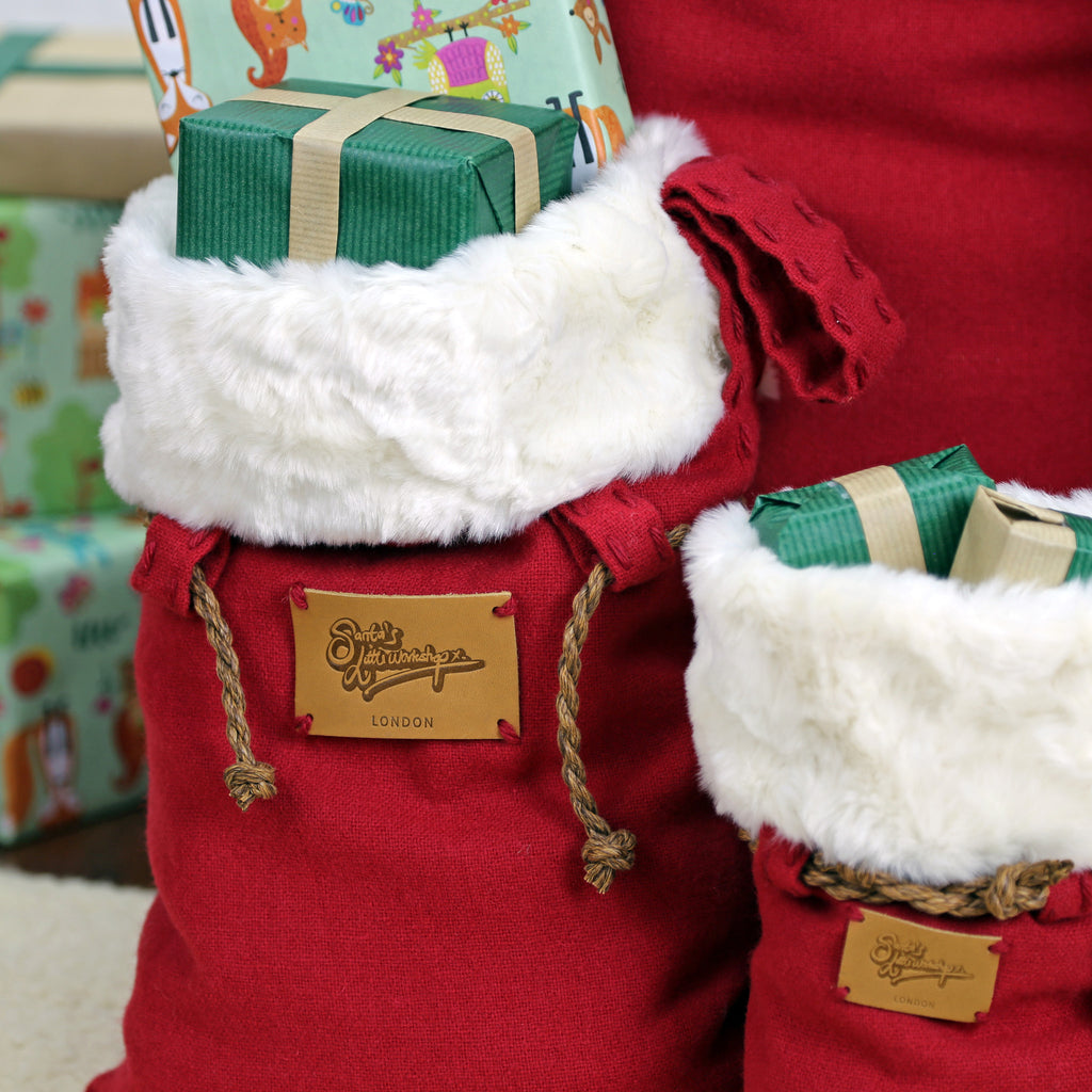 Small deluxe Santa sack with hand-stitched loops and twisted cotton cord