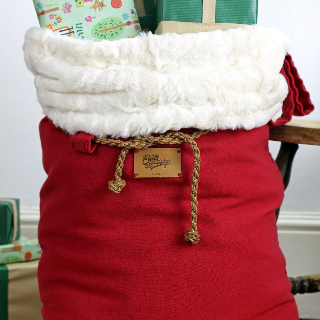 Luxury faux fur trim on this most expensive Santa Sack