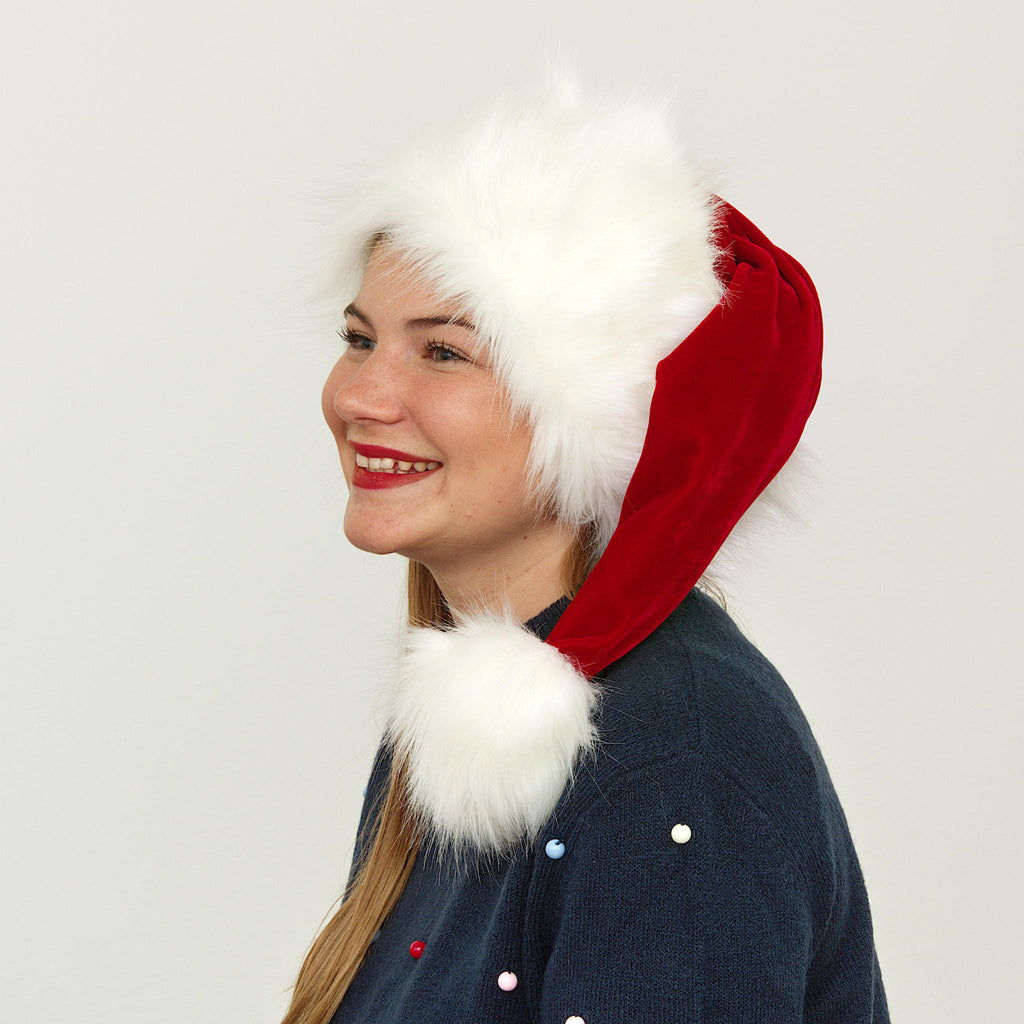 Deluxe Santa Claus Hat made from lush velvet and pure white faux fur
